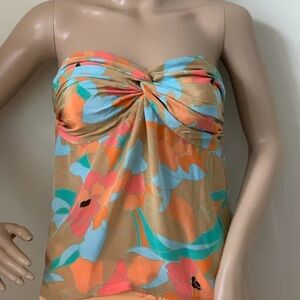 Victoria's Secret Vintage Y2K 2005 100% Silk Strapless Floral Top Aqua & Coral S